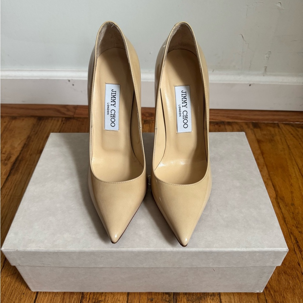 Jimmy Choo Anouk 120 Nude Patent Heels